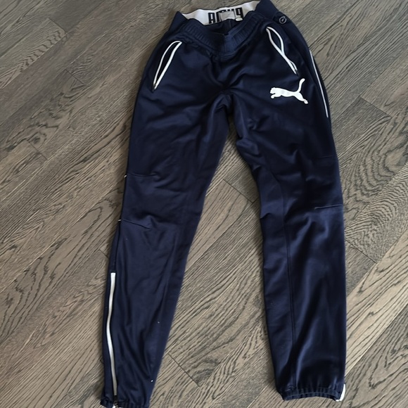 Puma Navy  bllue and white striped jersey pants Sz M - Picture 12 of 12